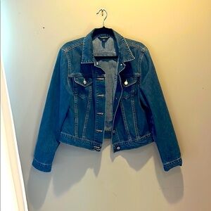 Lands' End Blue Jean Jacket with Timeless Trucker Style and Pointed Collar